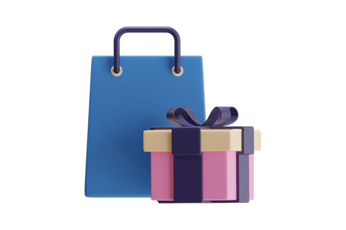 Shopping Bag And Gift Box  3D Icon