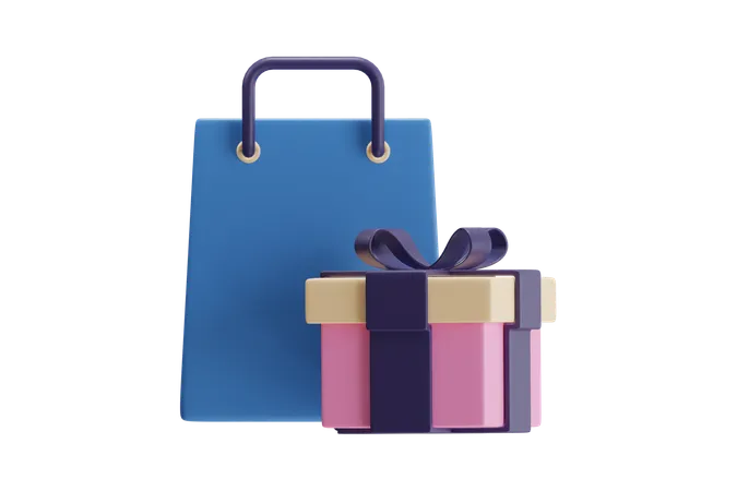 Shopping Bag And Gift Box  3D Icon