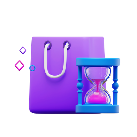 Shopping Bag and Hour Glasses  3D Icon