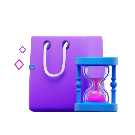 Shopping Bag and Hour Glasses  3D Icon