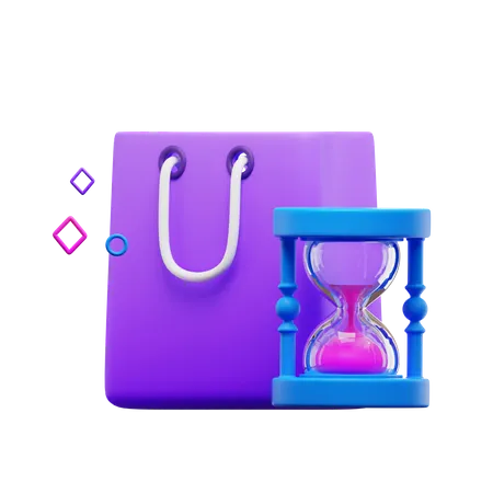Shopping Bag and Hour Glasses  3D Icon