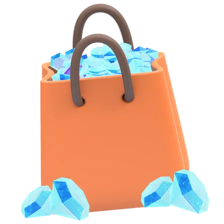 보석으로 가득 찬 쇼핑백  3D Icon