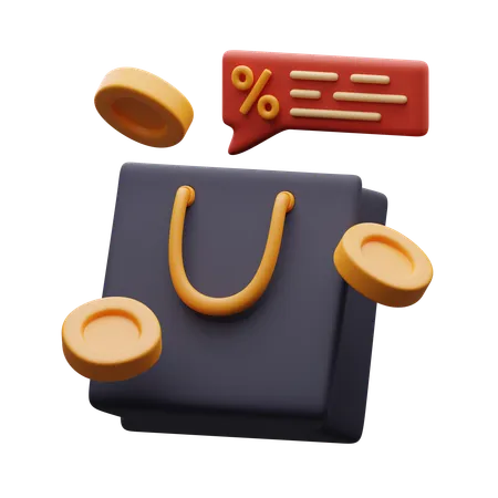 割引付きショッピングバッグ  3D Icon