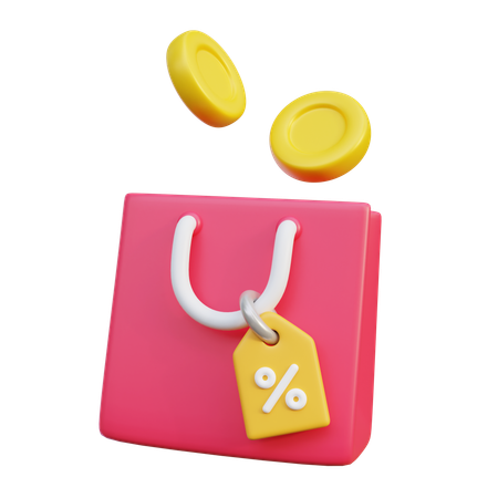 Shopping Bag With Discount Label  3D Icon
