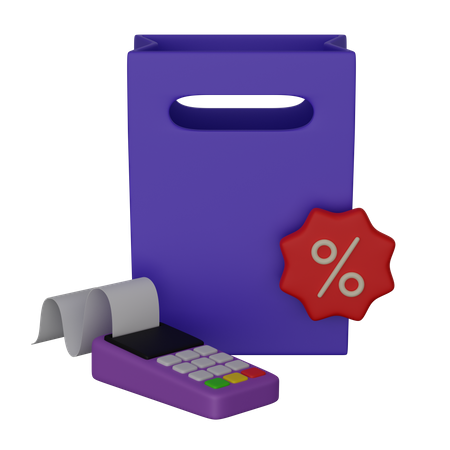 Shopping bag with terminal and percentage  3D Icon