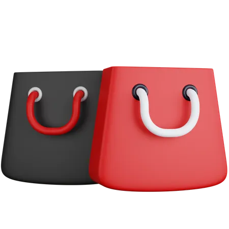 3 D Rendering Two Shopping Bags In Red And Black Isolated 3D Icon