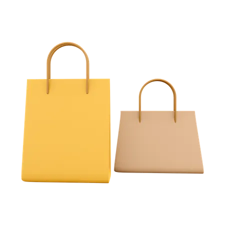 3 D Rendering Two Leather Bag Icon 3 D Render Two Yellow Pockets Different Size Icon Two Leather Bag 3D Icon