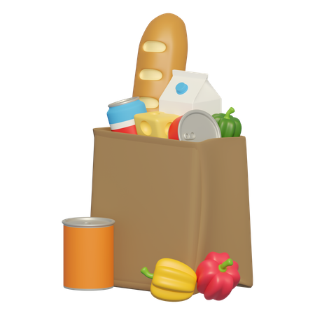 Shopping Bags With Foods  3D Icon