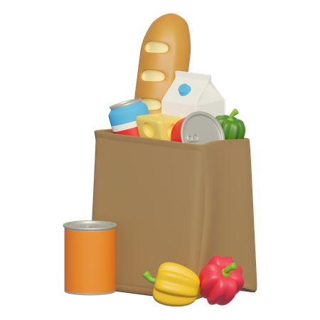 Shopping Bags With Foods  3D Icon