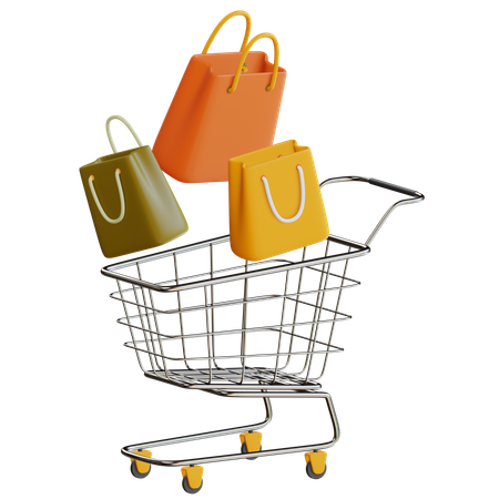 Shopping Bags With Trolley  3D Icon