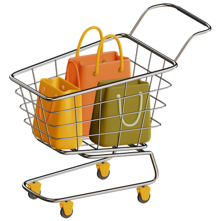 Shopping Bags With Trolley  3D Icon