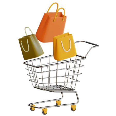 3 D Shopping Bags With Trolley Illustration 3D Icon