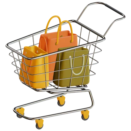 3 D Shopping Bags With Trolley Illustration 3D Icon