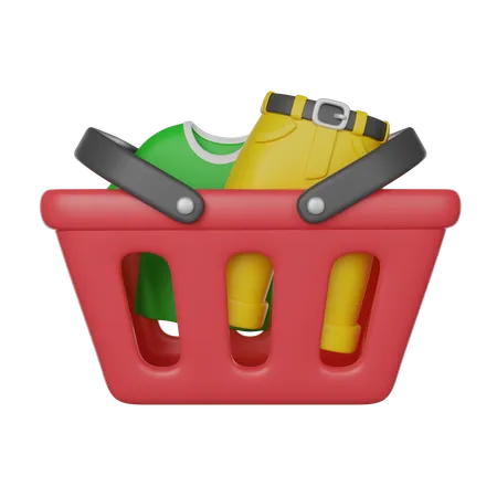 Shopping Online Red Basket With Clothes 3 D Render Icon 3D Icon