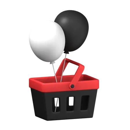 Shopping Basket With Balloon Black Friday Sale Promotion 3 D Icon Illustration Design 3D Icon