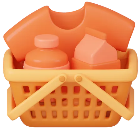 Online Shopping For Household Items With Orange Basket 3D Icon