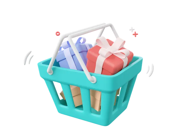 3 D Cartoon Design Illustration Of Parcel Boxes And Gift Boxes In Shopping Basket Shopping Online Concept 3D Icon