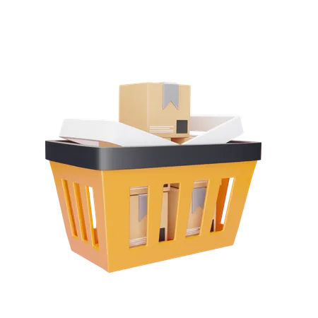 Shopping Basket and cardboard  3D Icon