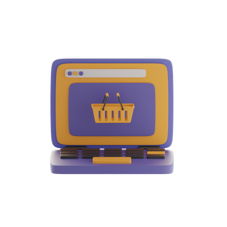 Shopping Basket And Laptop  3D Icon