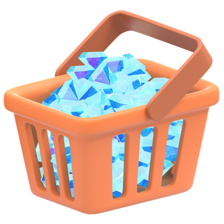 Shopping Basket Full Of Diamonds  3D Icon
