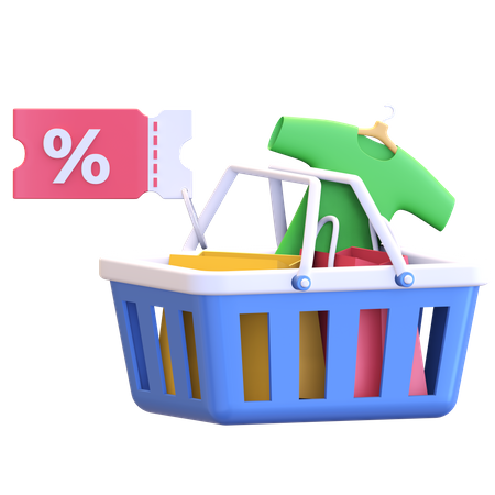 Shopping basket item discount 3D Illustration