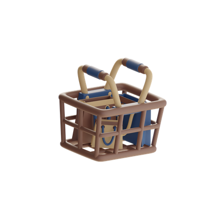 Shopping Basket With Shopping Bag  3D Icon
