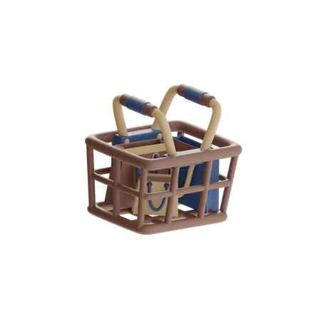 Shopping Basket With Shopping Bag  3D Icon
