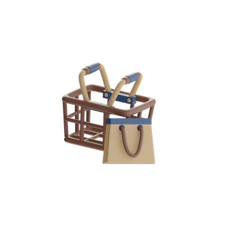 Shopping Basket With Shopping Bag  3D Icon