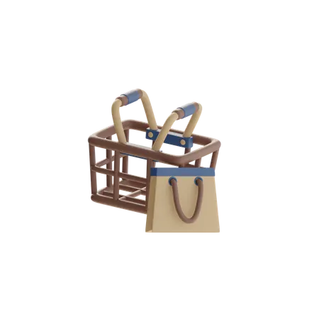 Shopping Basket With Shopping Bag  3D Icon