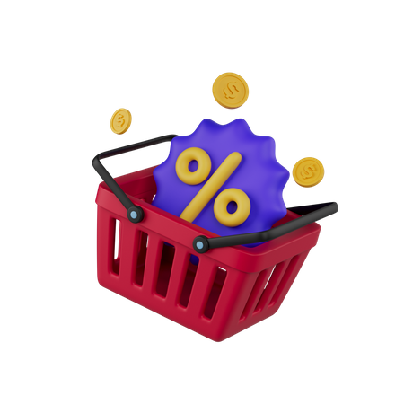Shopping Basket With Coin 3D Illustration