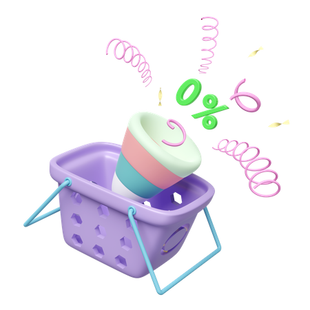 Shopping Basket With Confetti  3D Icon