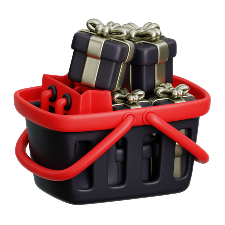 Shopping Basket With Gift Box  3D Icon