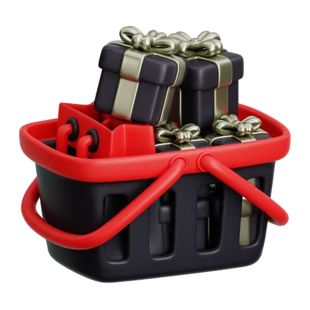 Shopping Basket With Gift Box  3D Icon