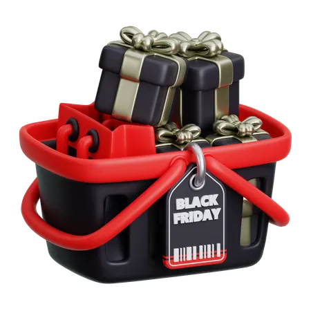 Shopping Basket With Gift Box and Tag  3D Icon