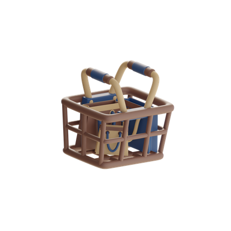 Shopping Basket With Shopping Bag  3D Icon