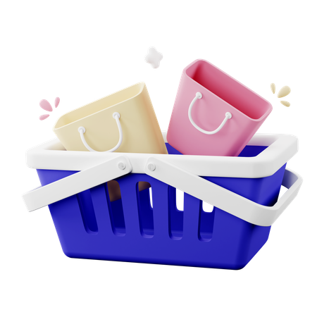 Shopping Basket With Shopping Bags  3D Icon
