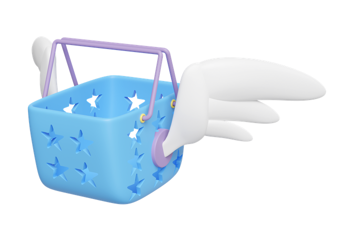Shopping Basket With Wing  3D Icon