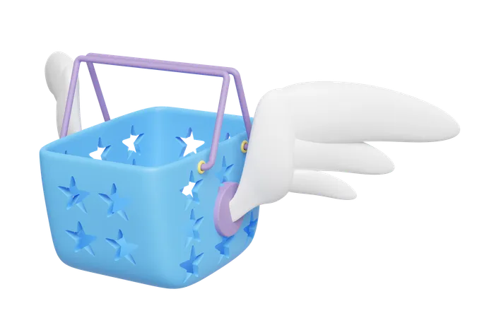 Shopping Basket With Wing  3D Icon