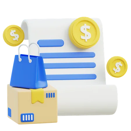 3 D Concept Of Financial Transaction With Shopping Bag Bill And Money Icons 3D Icon