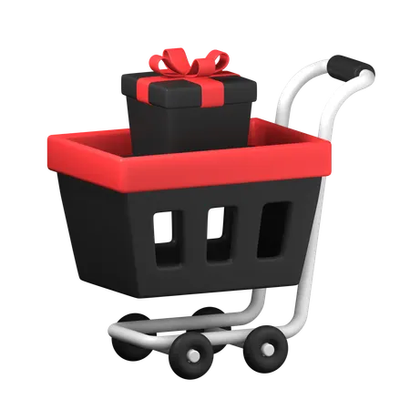 Supermarket Trolley Cart With Gift Box Present For Black Friday Sale Social Media Promoton 3 D Icon Illustration Design 3D Icon