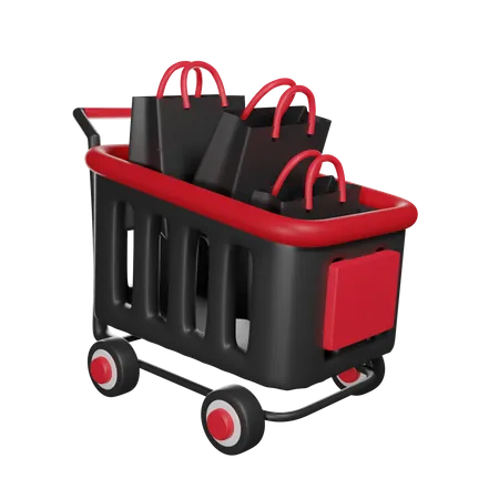 Black And Red Color Shopping Cart For Black Friday Holiday 3D Icon