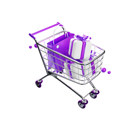 Shopping Cart with Gift box  3D Icon