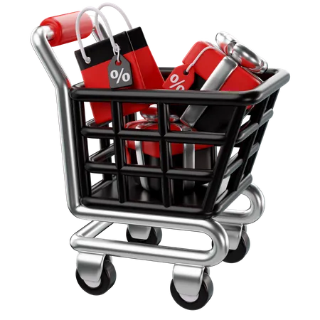 3 D Rendering Of Black Friday Shopping Cart Icon 3D Icon