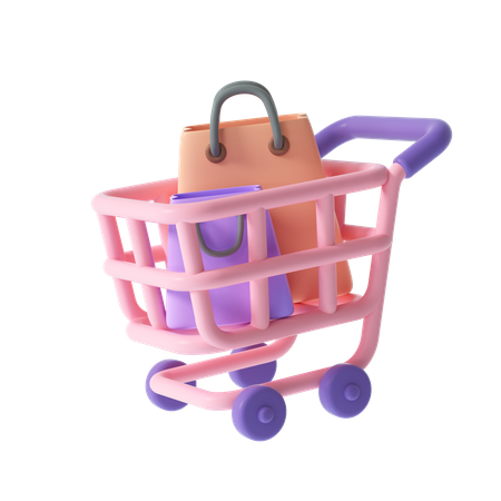 Shopping Cart And Bags  3D Illustration