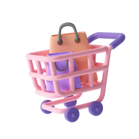 Shopping Cart And Bags  3D Illustration