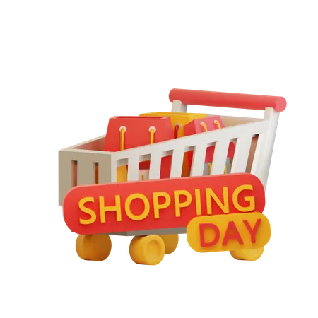 3 D Shopping Day With Cart 3D Illustration