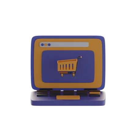 Shopping Cart And Laptop  3D Icon