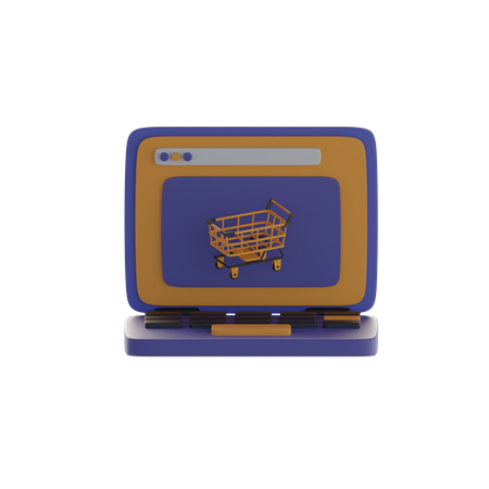 Shopping Cart And Laptop  3D Icon