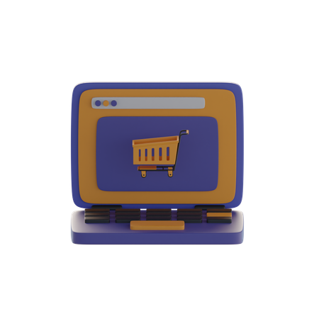 Shopping Cart And Laptop  3D Icon