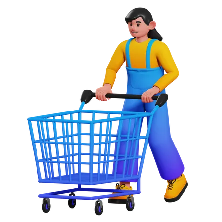 Shopping Cart Girl  3D Illustration